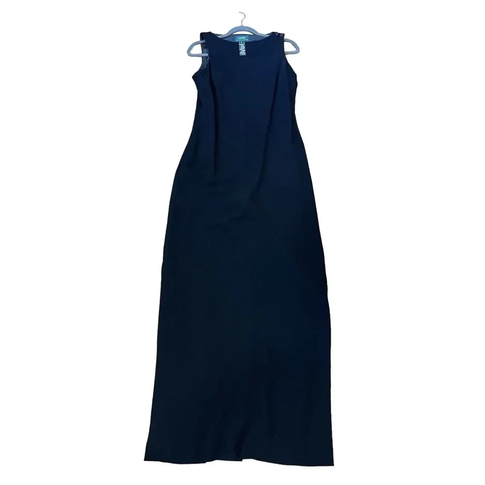 $169 NWT Lauren Ralph Lauren Size 12 Womens Maxi crepe evening Dress Back Slit - Picture 1 of 15